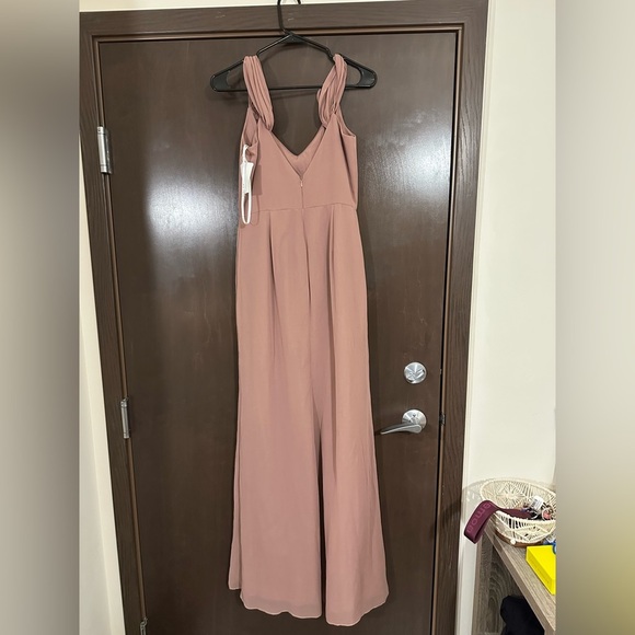 After Six OFF-THE-SHOULDER CHIFFON TRUMPET GOWN DESERT ROSE size 4 style 1517 - Picture 3 of 9